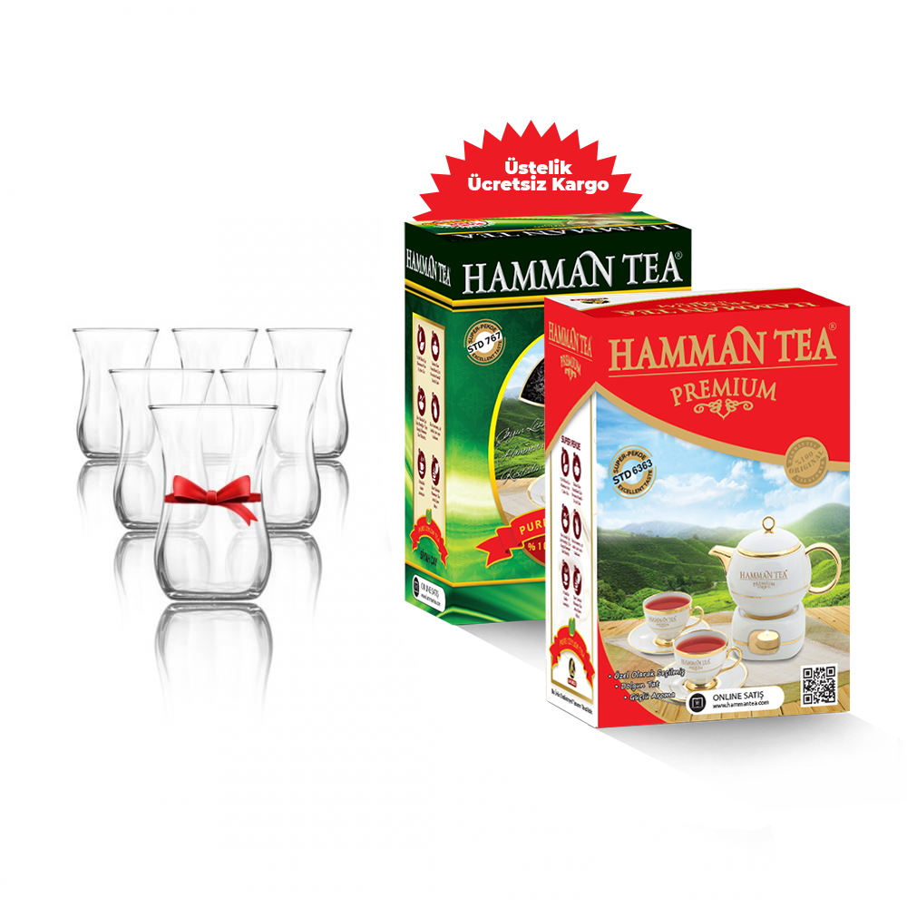 HAMMAN TEA PREMIUM 800 GR  ve HAMMAN TEA 800 GR - 6'lı Çay Bardağı Hediyeli