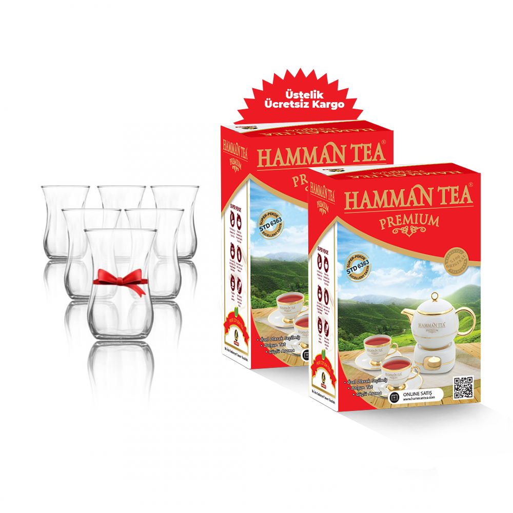 HAMMAN TEA PREMIUM 800 GR 2 Adet - 6'lı Çay Bardağı Hediyeli